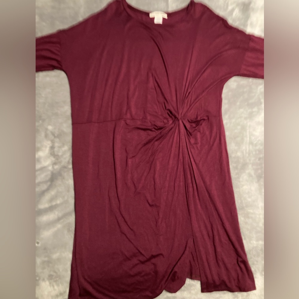 Sweet Lindsey Burgundy Dress Knotted Mid Section